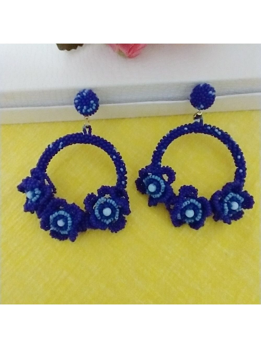 NWT Seed Bead Hoop Blue Earrings